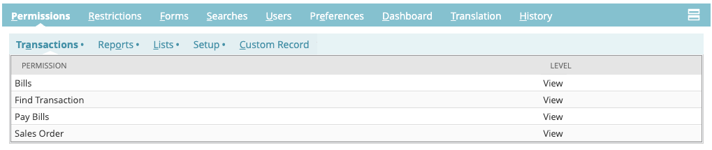NetSuite View-Only Permissions